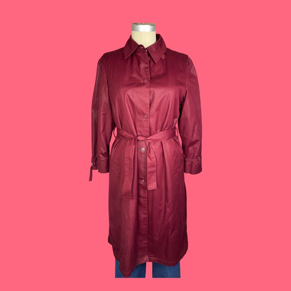 Vintage Burgundy Fully Lined Trench Coat Red Maroon 6 Petite